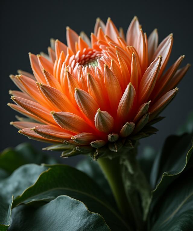 Close up of a textured Banksia and King Protea arrangement