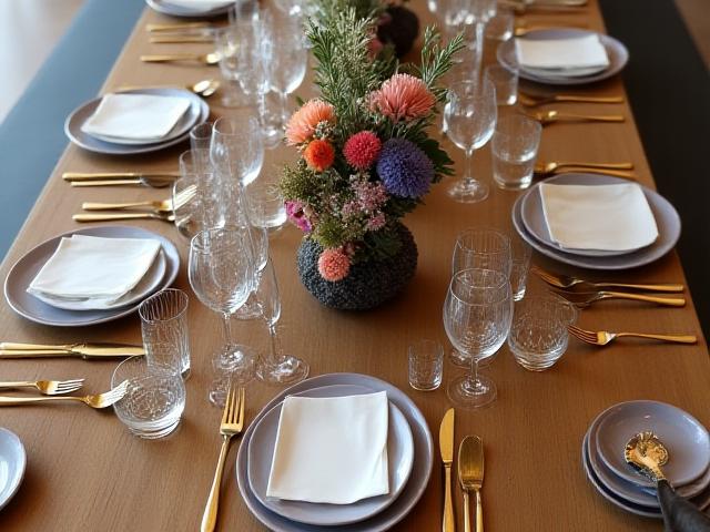 Luxury reception centerpieces on long tables